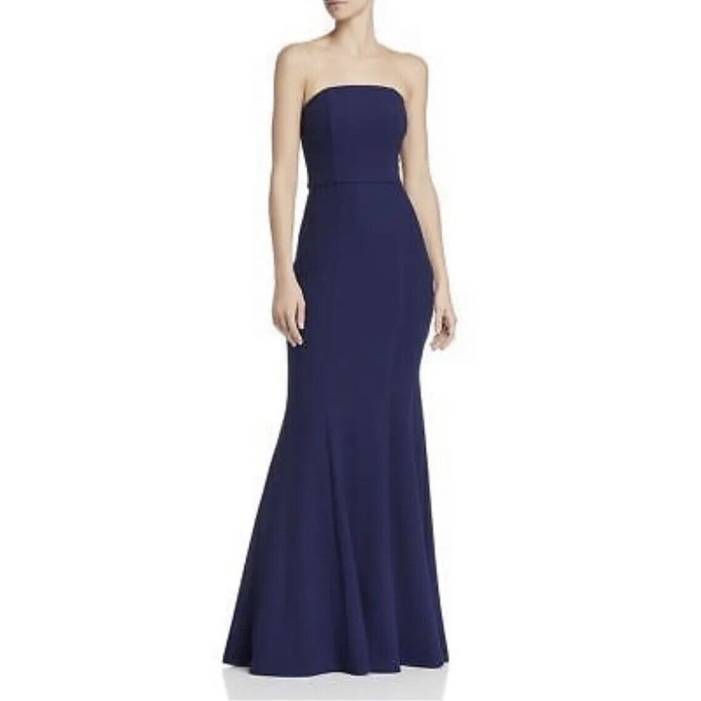 Bariano Moonstone Navy Strapless Crepe Gown